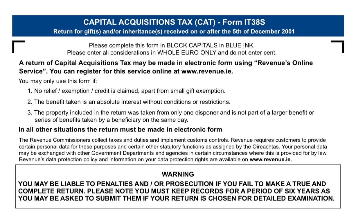 Capital Acquisitions Tax Return